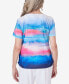 Фото #2 товара Women's Paradise Island Crew Neck Short Sleeve Side Ruching Watercolor Stripe Top