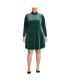 Фото #2 товара Women's Plus Size Long Sleeve Velvet Turtleneck Dress