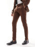 Фото #3 товара ASOS DESIGN wedding skinny wool mix suit trouser in brown basketweave texture