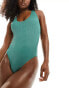 Фото #1 товара Nike Swimming Elevated Essentials crossback crinkle swimsuit in bicoastal green