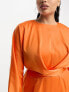 Фото #2 товара ASOS DESIGN Curve exclusive satin maxi dress with batwing sleeve and wrap waist in hot orange