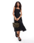 French Connection shirred broderie midi sun dress in black