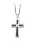 Brushed Carbon Fiber Inlay CZ Cross Pendant Ball Chain Necklace