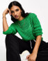 Фото #1 товара Mango cable knit cropped long sleeve sweater in green