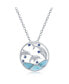 Sterling Silver Larimar & CZ Diving Dolphins Round Necklace