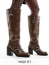 Фото #1 товара Public Desire Wide Fit Nashville knee boot with hardware in distressed brown
