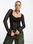 Фото #1 товара ASOS DESIGN long sleeve mesh panel wrap bodysuit in black