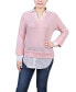 ფოტო #1 პროდუქტის Petite Long Sleeve Two-Fer Top