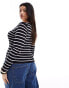 ASOS DESIGN Curve knitted boat neck long sleeve top in mono stripe