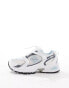 New Balance 530 trainers in white and light blue