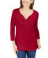 Фото #1 товара Блузка женская Karen Scott 3/4-рукав Henley Shirt, созданная для Macy's.