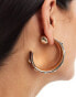 ASOS DESIGN hoop earrings with burgundy PU and stud detail in gold tone