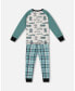 Big Boys Organic Cotton Two Piece Pajama Set Green Printed Cars