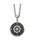 ფოტო #1 პროდუქტის Polished Black IP-plated Compass Pendant Curb Chain Necklace