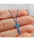 ფოტო #2 პროდუქტის Blue IP-plated Cross Moveable Ring Pendant Curb Chain Necklace