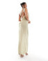 Фото #4 товара ASOS DESIGN stretch linen one shoulder drape maxi dress in pale sage