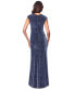 ფოტო #2 პროდუქტის Petite Draped V-Neck Metallic Gown