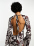 Day 6 flared sleeve low back maxi dress in chocolate animal print