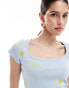 Фото #2 товара ASOS DESIGN scoop neck baby t-shirt with lemon embroidery in light blue