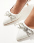 SEQWL sling back kitten heeled shoes with embellised bow in ivory