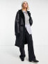 Фото #4 товара Vila longline faux shearling lined coat in black