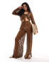 Фото #1 товара Pieces mesh swirl detail beach trouser co-ord in brown