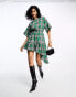 Фото #8 товара ASOS DESIGN boucle mini smock dress with frayed hem in green check