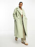 Фото #1 товара The Frolic soft borg double breasted cocoon coat in soft sage