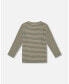 ფოტო #2 პროდუქტის Big Boys Super Soft Striped T-Shirt With Print Green And Beige