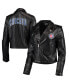 ფოტო #1 პროდუქტის Women's Black Chicago Cubs Faux Leather Moto Full-Zip Jacket