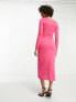 Фото #3 товара ASOS DESIGN Tall drop shoulder midi dress with pleat detail in pink