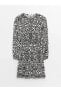 LCW Vision Bağlamalı Yaka Desenli Uzun Kollu Kadın Elbise