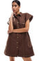 ASOS DESIGN twill boxy sleeveless shirt mini dress with contrast stitch in mocha