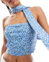 Daisy Street boobtube top with scarf in blue ditsy