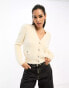 River Island fluffy knit cardi with gold button detail in cream