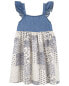 Фото #3 товара Toddler Cotton Denim Patched Floral Dress 4T