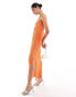 New Look plisse halter neck midi dress in bright orange