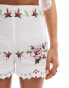 Фото #5 товара Reclaimed Vintage mini shorts with floral tablecloth embroidery in white