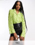 Фото #1 товара Urban Threads Tall satin plisse oversized shirt co-ord in lime