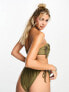 Фото #4 товара Miss Selfridge fringe ruched halterneck bikini top in khaki