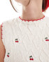 ASOS DESIGN knitted tank top with cherry embroidery in ivory