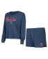 Women's Navy Boston Red Sox Meter Knit Long Sleeve T-shirt and Shorts Set