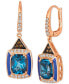 Deep Sea Blue Topaz (4-1/2 ct. t.w.), Nude Diamonds (1/3 ct. t.w.) & Chocolate Diamonds (1/10 ct. t.w.) Drop Earrings in 14k Rose Gold