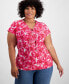 Фото #1 товара Plus Size Printed Lace-Up-Neck Top, Created for Macy's