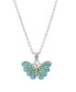 ფოტო #1 პროდუქტის Blue and Green Crystal Butterfly Necklace (59/100 ct. t.w.) in Fine Silver Plated Brass