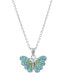 Blue and Green Crystal Butterfly Necklace (59/100 ct. t.w.) in Fine Silver Plated Brass