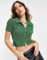 Фото #1 товара Reclaimed Vintage inspired slim button up top in green sparkle