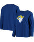 ფოტო #1 პროდუქტის Women's Plus Size Royal Los Angeles Rams Primary Logo Long Sleeve T-shirt
