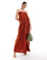 Фото #1 товара ASOS DESIGN satin bandeau drape column midi dress in burnt red