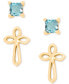 ფოტო #1 პროდუქტის 2-Pc. Set Blue Topaz Solitaire (3/8 ct. t.w.) & Cross Stud Earrings in 14k Gold-Plated Sterling Silver